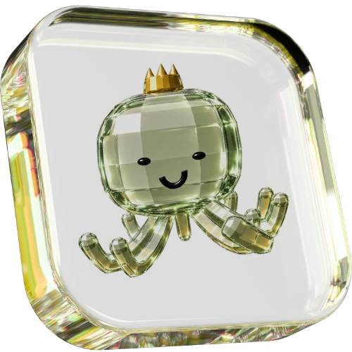 Close up of Glassy's transparent glass body